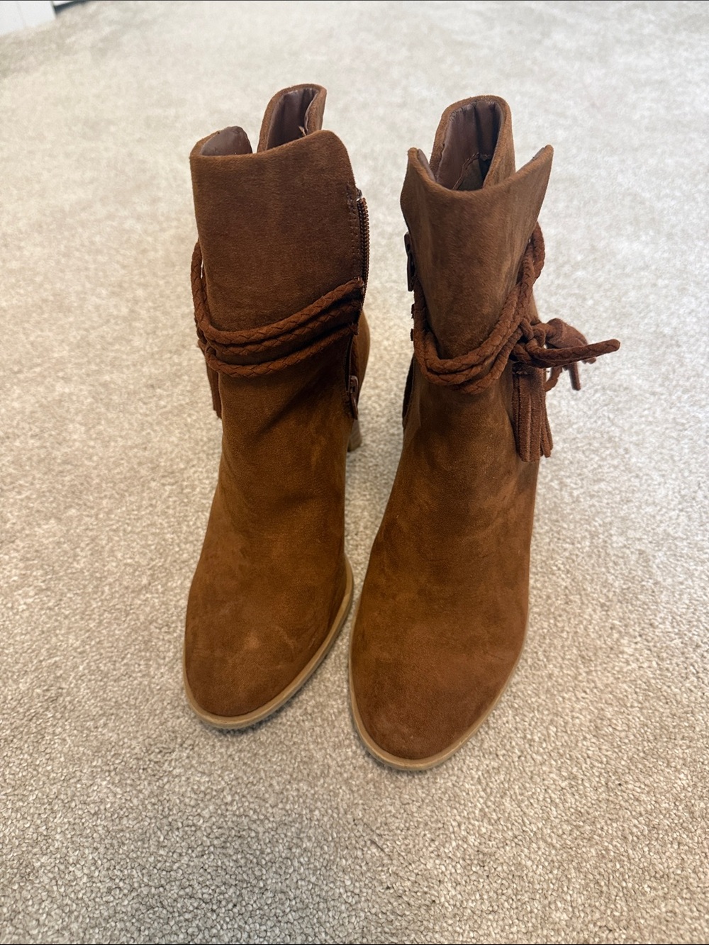 Universal Thread Brown Suede Braided Tassel Ankle Boots